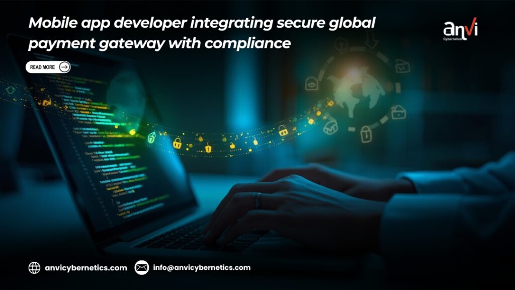 Mobile app developer integrating secure global payment gateway with compliance