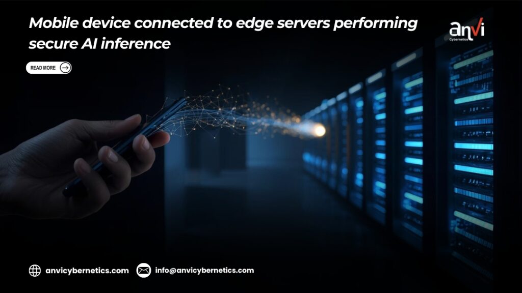 Mobile device connected to edge servers performing secure AI inference